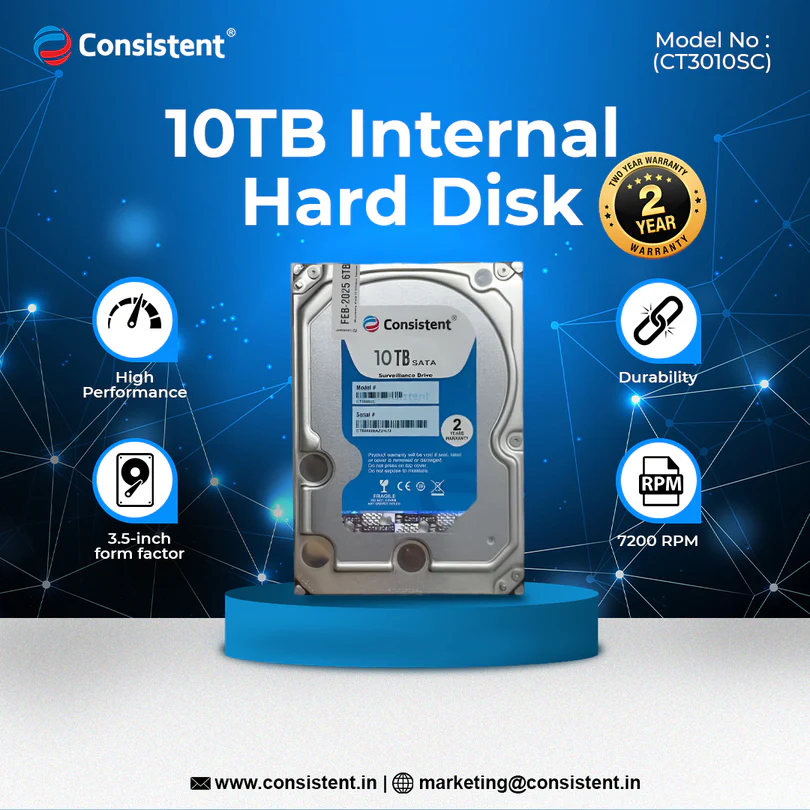 Consistent 10TB SATA Internal Hard Drive, 3.5"