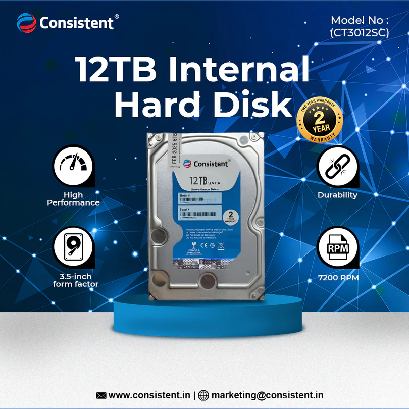 Consistent 12TB SATA Internal Hard Drive, 3.5"